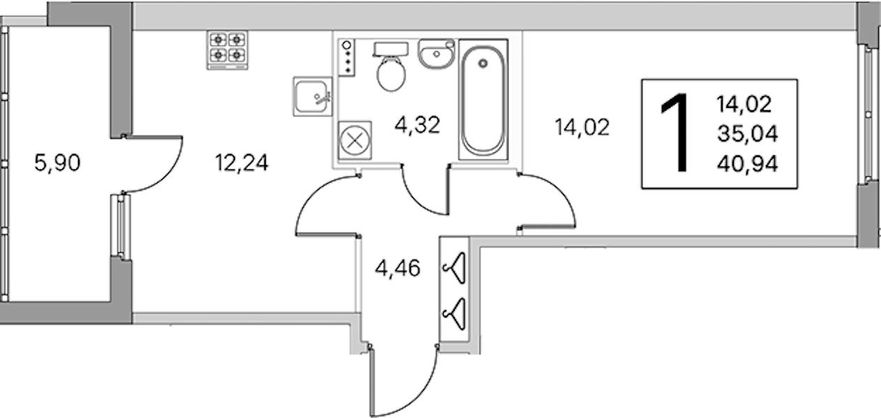 1-комнатная квартира 37.99 м², 1/4 эт., ЖК «Любоград в Стрельне»